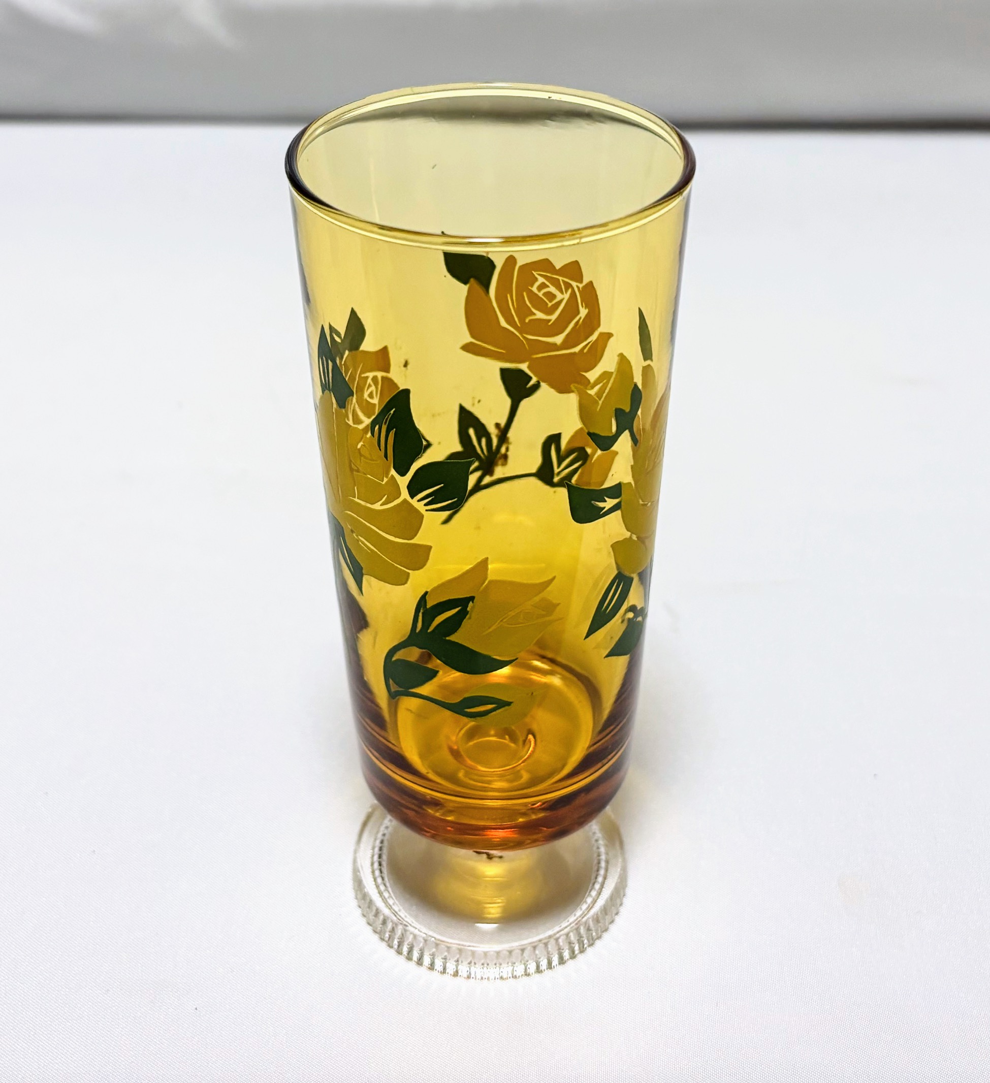 アデリアグラス 脚付きグラス5個 アンバー 野薔薇 当時物保管品 程度良し レトロマーケット通販