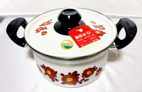 ホーロー鍋　象印ホーロー両手鍋　未使用保管品　花柄　レトロマーケット通販