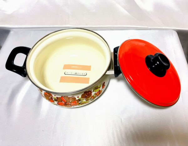 ホーロー鍋　サンコーホーロー両手鍋　未使用保管品　当時物　花柄　レトロマーケット通販 - 画像 (4)