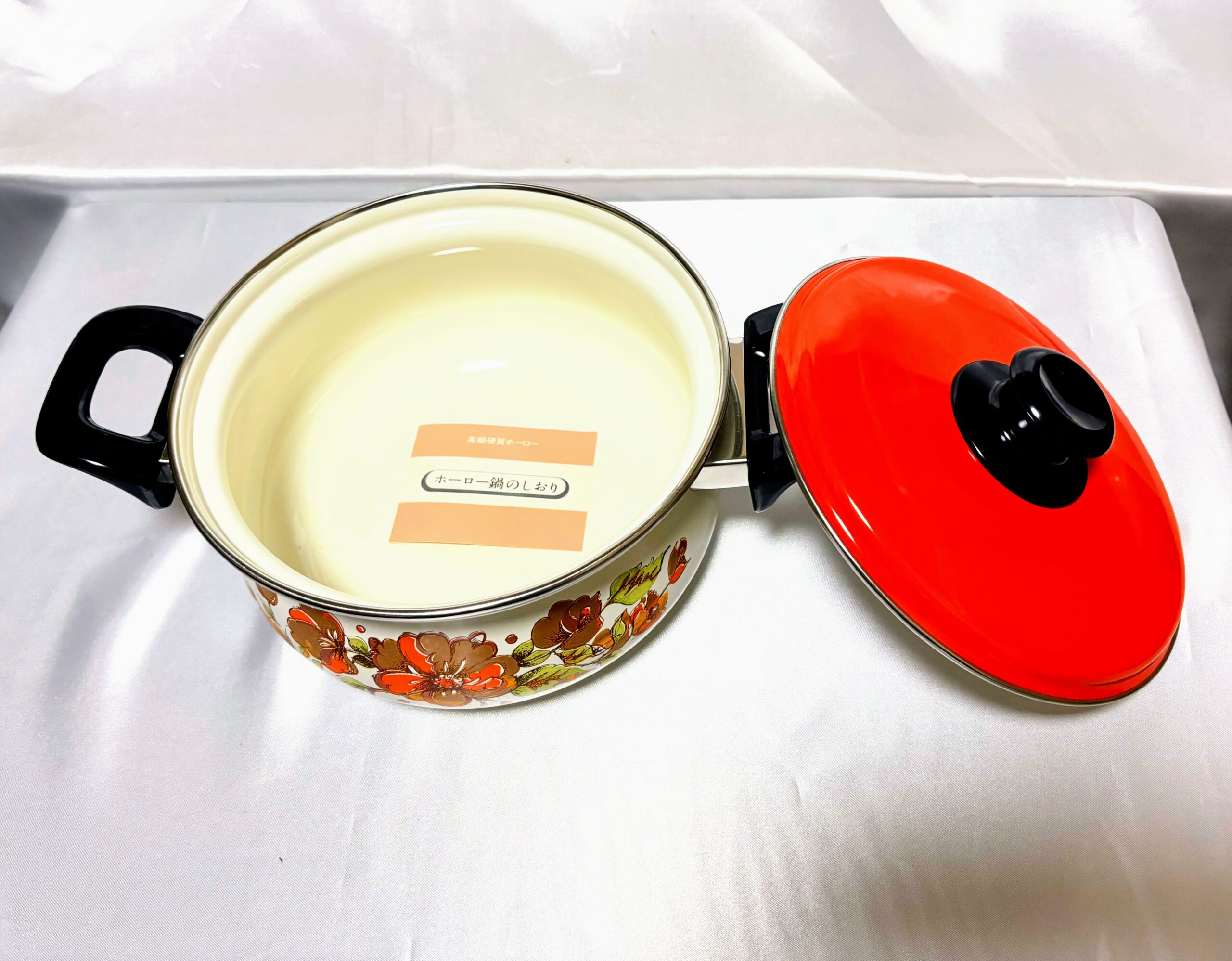 ホーロー鍋 サンコーホーロー両手鍋 未使用保管品 当時物 花柄 レトロマーケット通販 - 画像 (4)