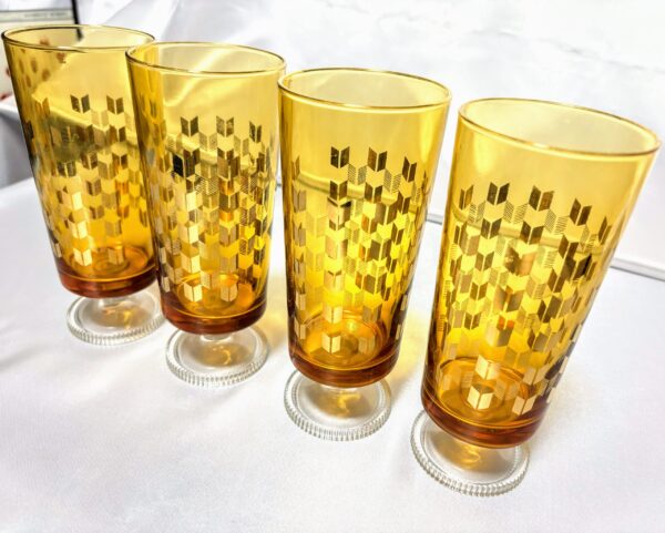 アデリア　脚付きグラス4脚　アンバー　未使用保管品　レトロマーケット通販　 - 画像 (4)