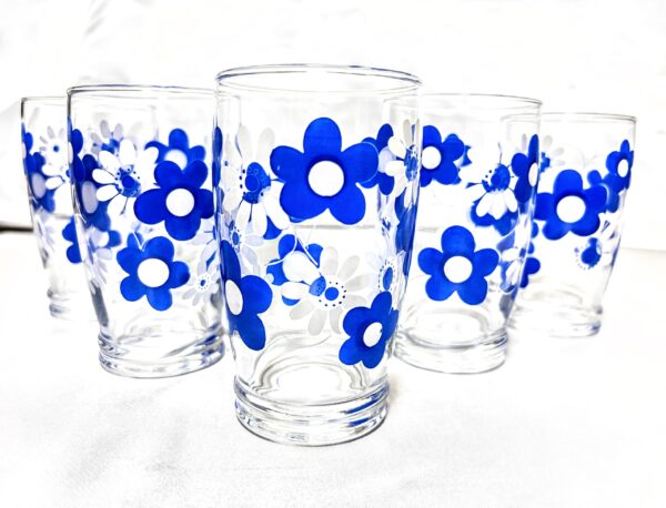 メーカー不明　青と白のお花のタンブラー5個　当時物未使用保管品　レトロマーケット通販 - 画像 (3)