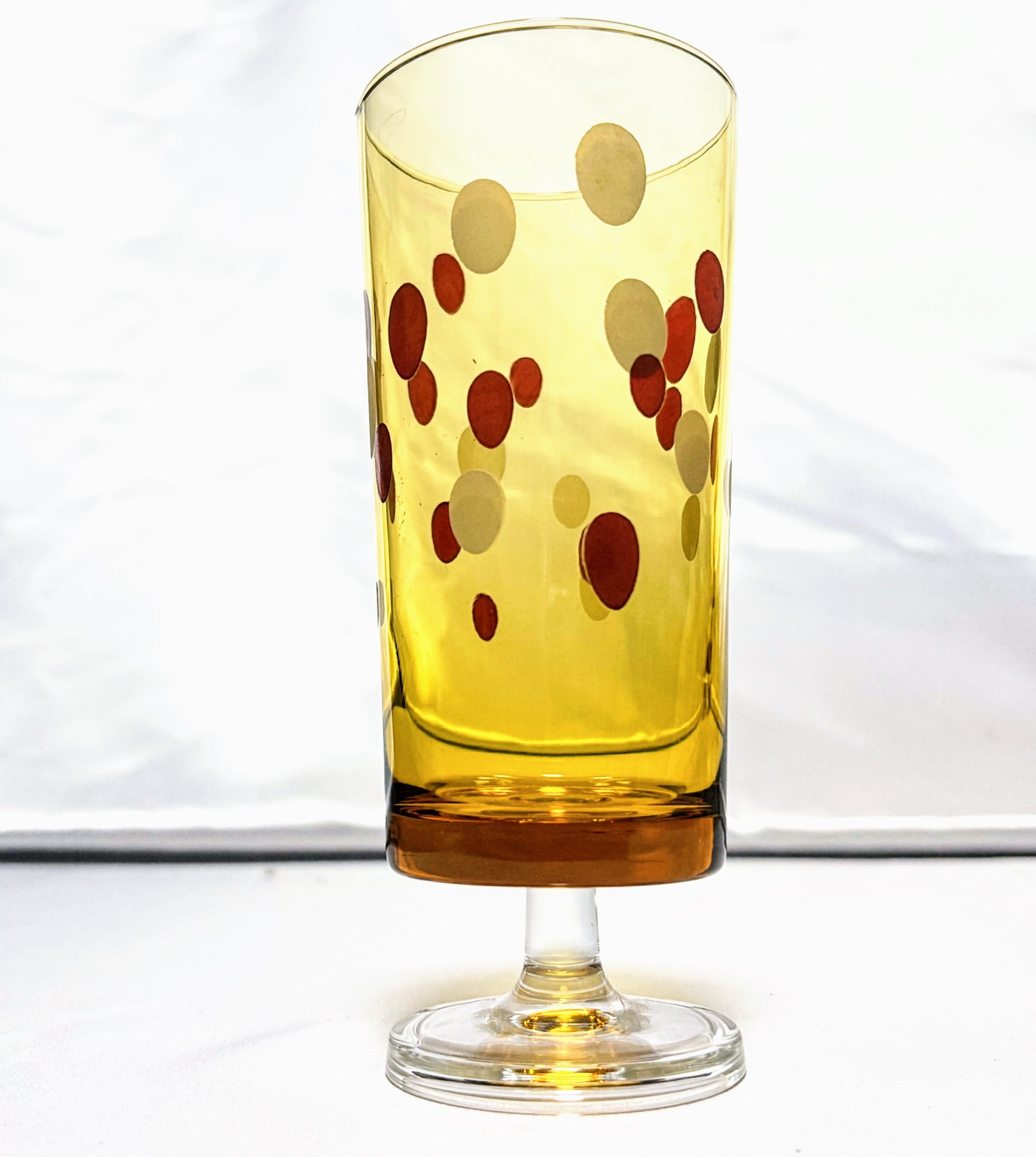 アデリア 脚付きグラス4個 アンバー水玉柄 当時物保管品 程度良し