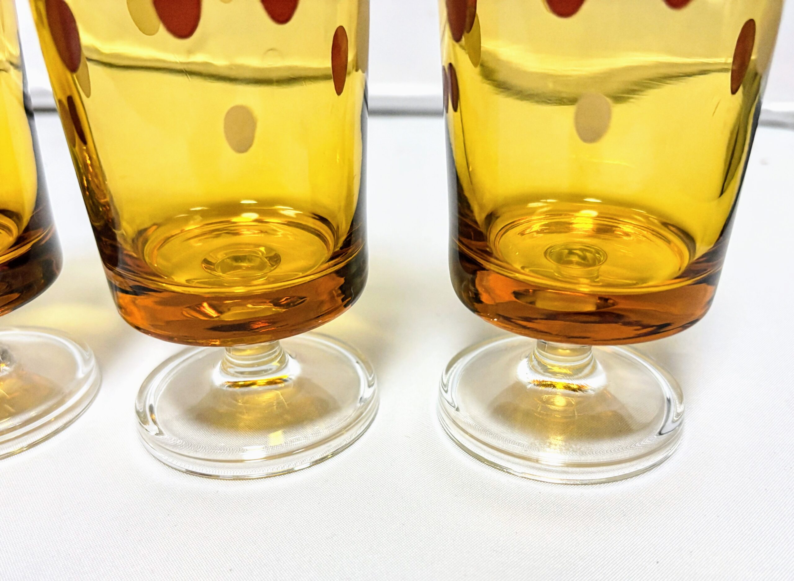 アデリア 脚付きグラス4個 アンバー水玉柄 当時物保管品 程度良し - 画像 (7)
