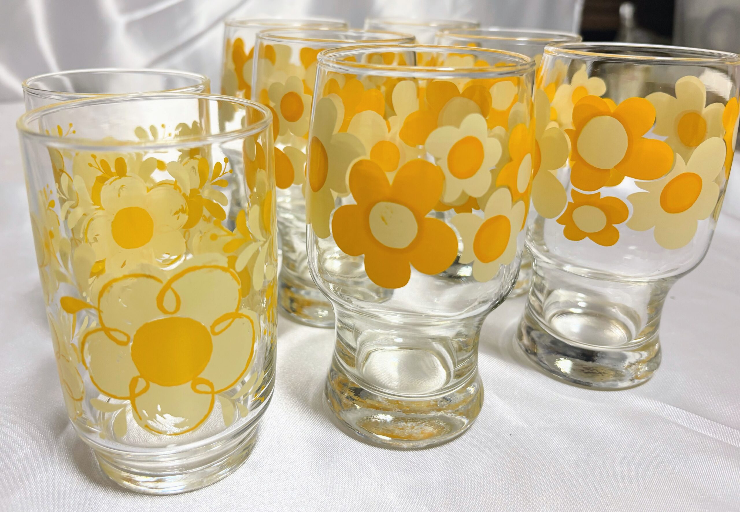 佐々木硝子 花柄グラス8個セット 当時物保管品 程度良し - 画像 (6)